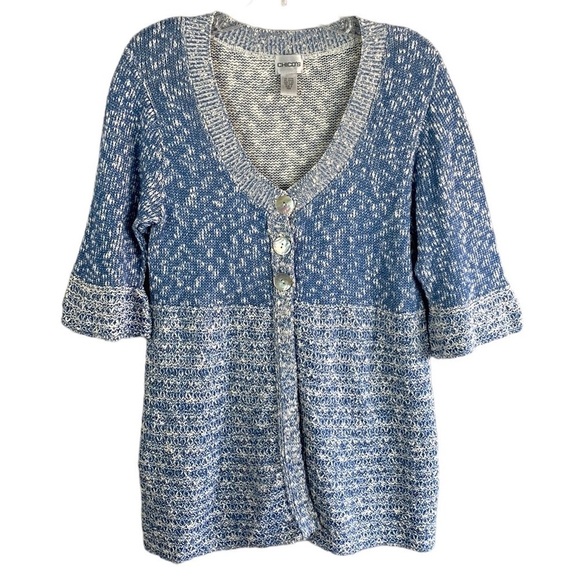 Chico’s Blue And White Heathered Cardigan Size 2(L) - Picture 1 of 11